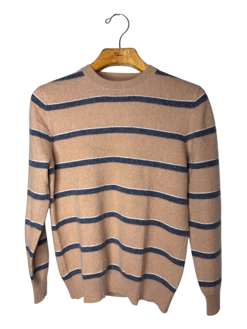 Magashoni Man Cashmere Sweater Size M Tan Crewneck Stripes Heritage Academia